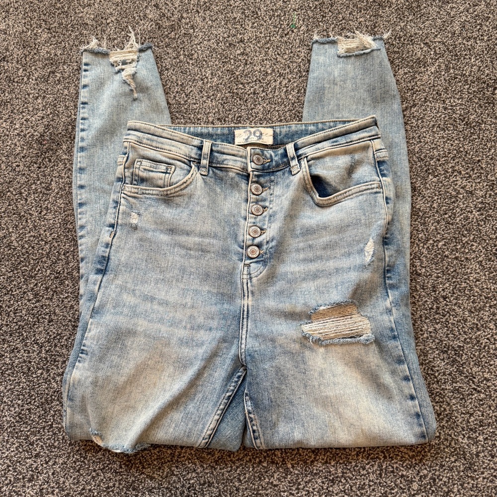 We The Free High Rise Ripped Skinny Jeans Buttoned Size 29
